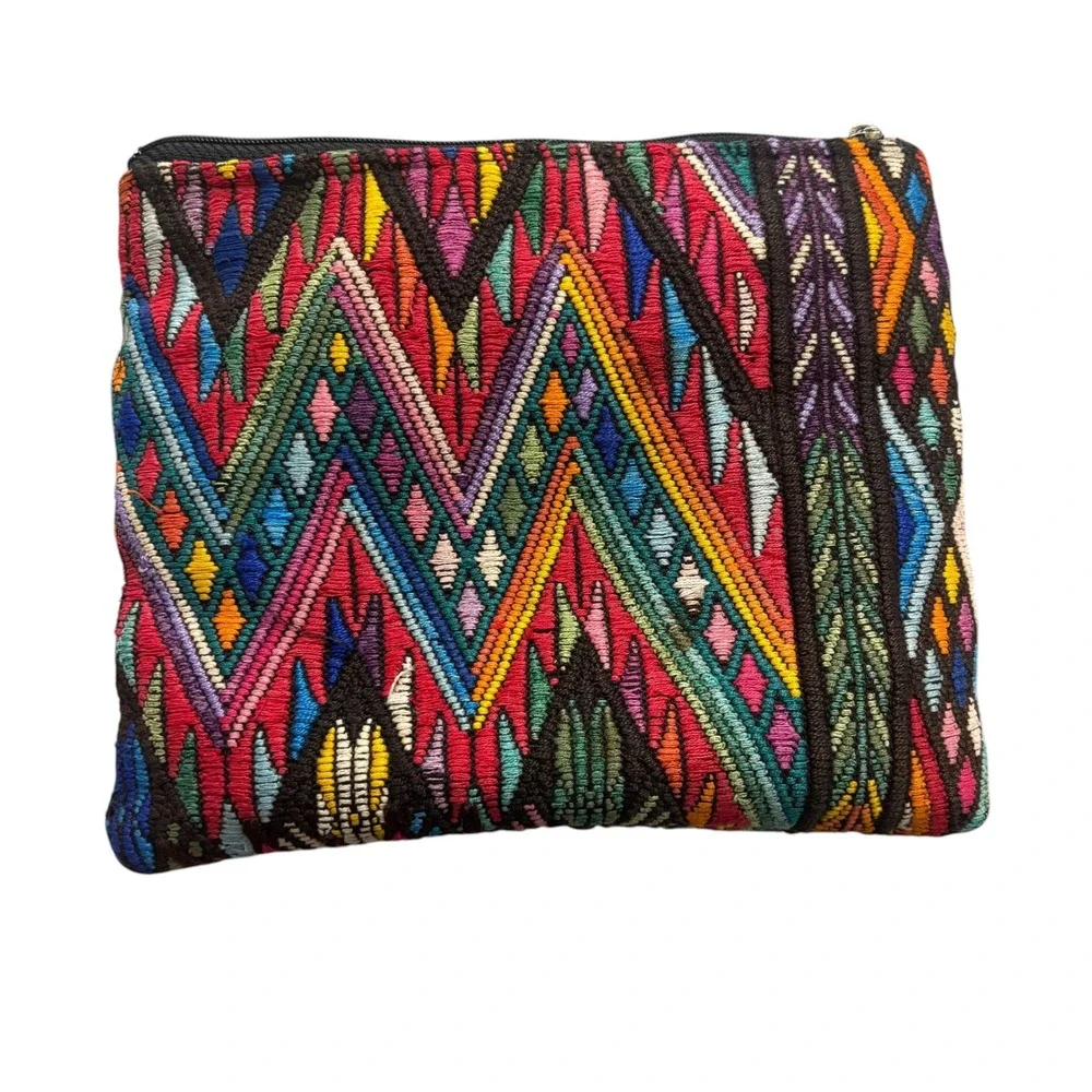 Handmade Upcycled Makeup Bag Huipil Pouch Multicolor Guatemalan